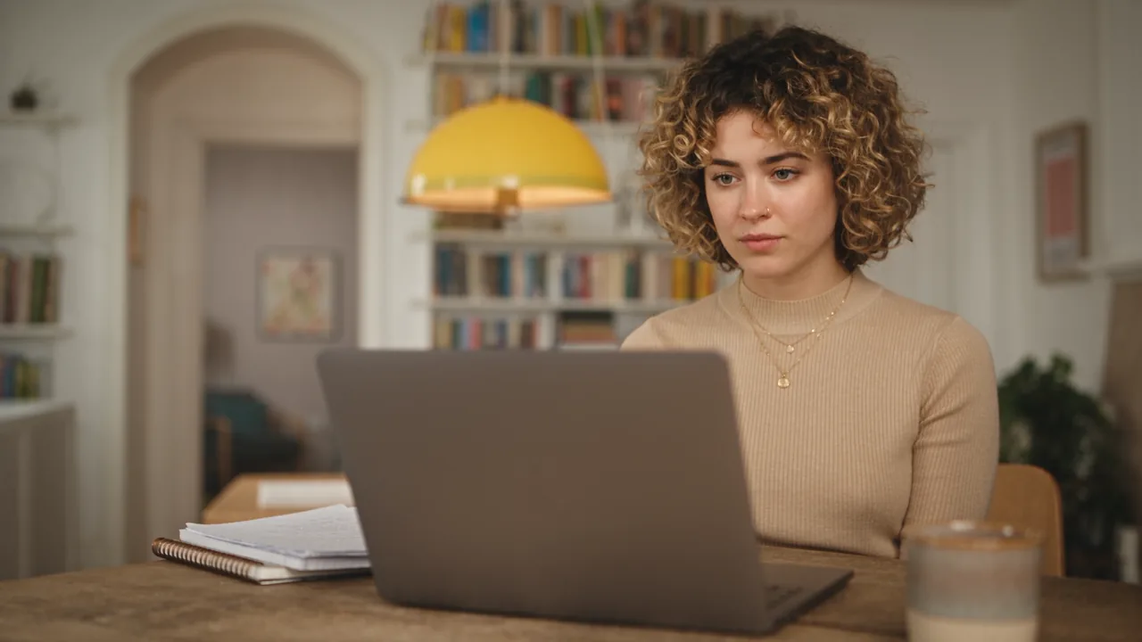 Film excerpt: Anna taking an AI interview on her laptop – illustrative example